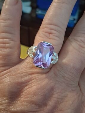 3+ Carat AMYTHYST and CZ Cocktail Ring in Nickel Free Sterling Plated Size 7